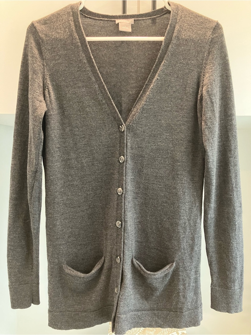 Ann Taylor Merino Wool Carcoal Gray V-Neck Button Front Cardigan